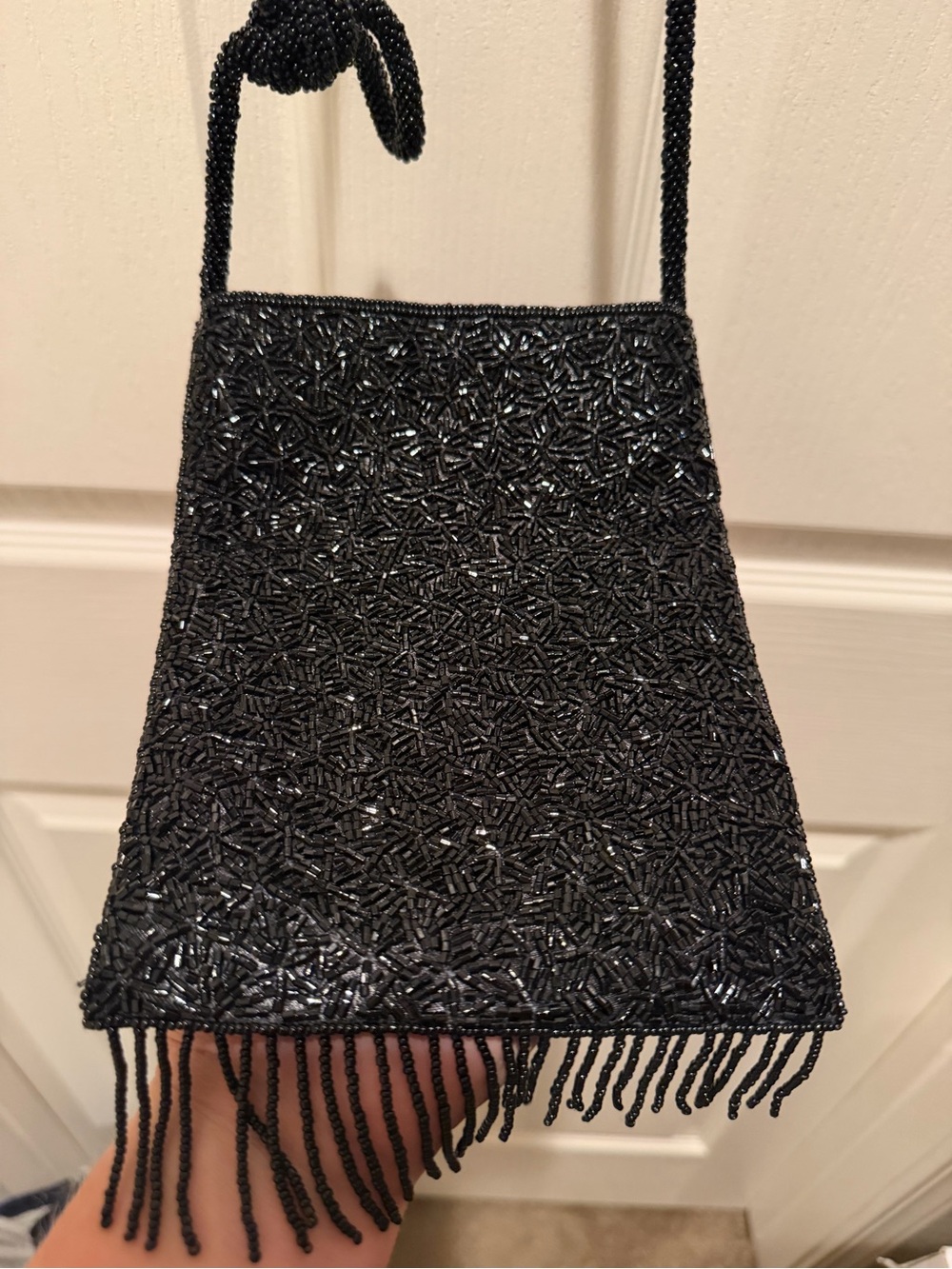 Lady Jade Designs Black Beaded Evening Bag Fringe Crossbody Purse